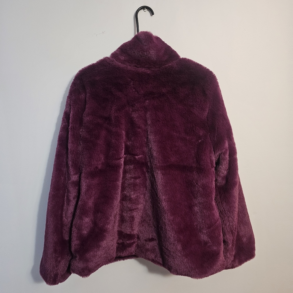 NWT Colleen Lopez Rich Plum Faux Fur Jacket Large - Picture 3 of 5